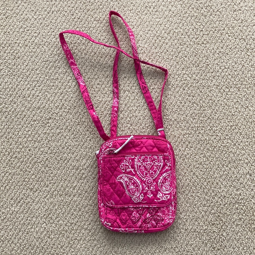 Vera Bradley Mini Crossbody Bag Hipster Purse Pink Stamped Paisley Pockets NWT
